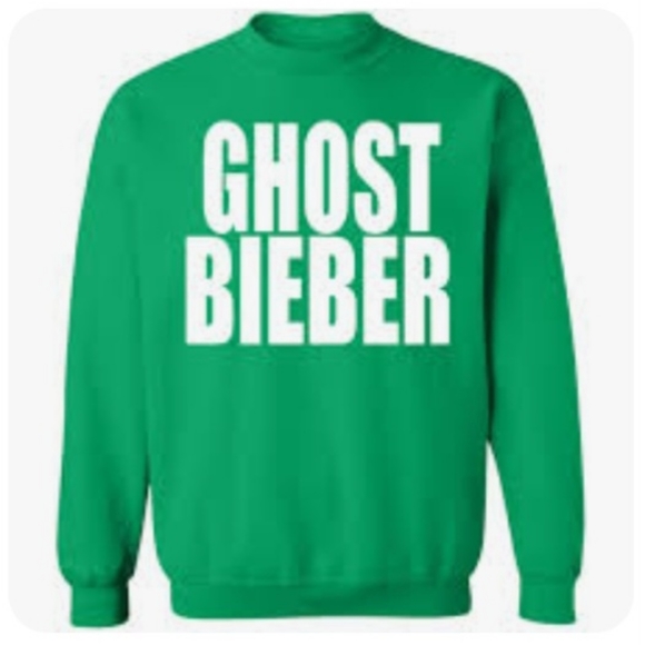 Justice Justin Bieber Green Ghost Beiber Sweatshirt Size Large - Picture 1 of 9